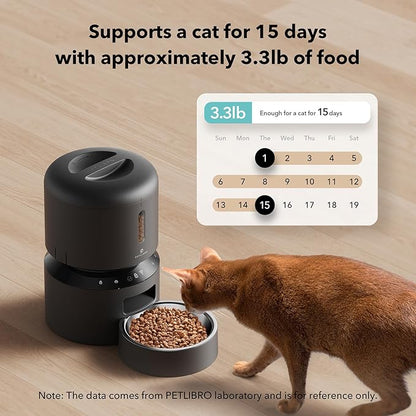 PETLIBRO Automatic Cat Feeder, 5G WiFi Automatic Pet Feeder with Freshness Preservation, 3L Timed Cat Feeders for Dry Food, Up to 48 Portions 10 Meals Per Day, Granary Pet Feeder for Cat/Dog, Black