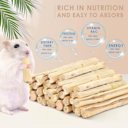 Bissap 145g/0.3Ib Sweet Bamboo Chew Sticks for Rabbits, Bunny Chew Sticks for Rabbits Hamster Chinchilla Guinea Pigs Rabbit Small Animals Natural Treats Teeth Grinding Chew Toys