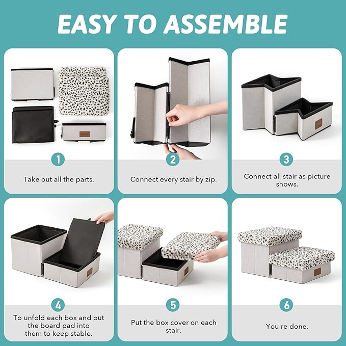 C0ZY KISS Dog Storage Stairs for Chair 10" H 19.68x13x9.64in, Leopard, 2 Tiers