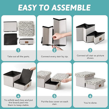 C0ZY KISS Dog Storage Stairs for Chair 10" H 19.68x13x9.64in, Leopard, 2 Tiers