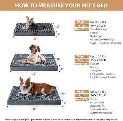 WNPETHOME Orthopedic Large Dog Bed, Dog Bed for Large Dogs with Egg Foam Crate Pet Bed with Soft Rose Plush Waterproof Dog Bed Cover Washable Removable