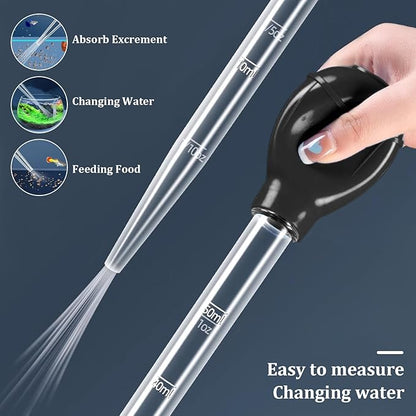 Fish Tank Cleaning Waste Remover, 30ml Dropper Pipette for Aquarium Cleaning Tools, Manual Fish Tank Cleaner Water Changer, Black Fish Tank Rock Cleaner Tools, Mini Aquarium Gravel Cleaning Straw