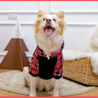 KOOLTAIL Plaid Dog Hoodie Pet Clothes Sweater with Hat and Pocket for Small Medium Large Size Dogs