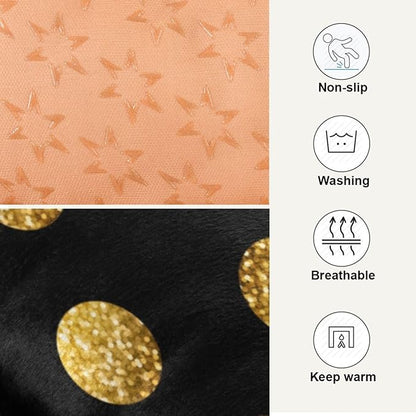 Polka Dot Black & Gold Pet Bed Pad Soft Dog Bed Mat with Anti-Slip Bottom 36'' x 24''