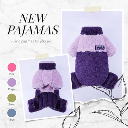 Dog Pjs for Small Dogs Chihuahua Yorkie Clothes Fleece Warm Puppy Pajamas Sweater Onesie Pink Pet Clothes Outfit Apparel (Purple