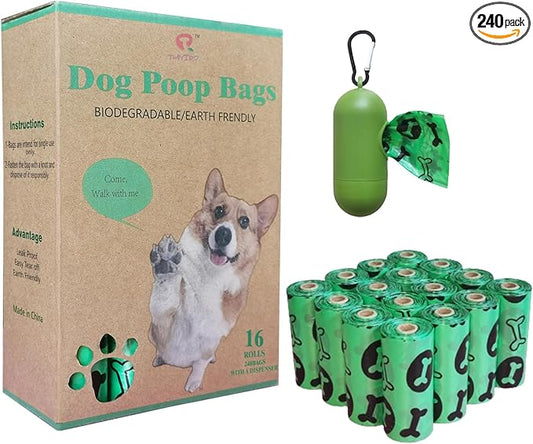 Poop Bags For Dog 240 Counts Waste Bags For Dog Poop Green16 Refill Rolls Doggie Poop Bags With Free Dispenser 100% Leak-Proof