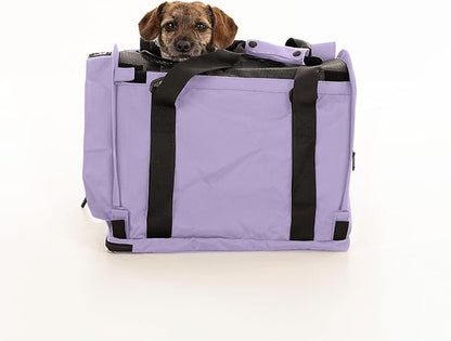 SturdiBag Pro 2.0 Pet Travel Carrier with Flexible Height for Cats and Dogs | Soft Sided Pet Carrier Bag with Safety Clips and Seatbelt Straps for Airplane or Car Travel | Medium, Lavender