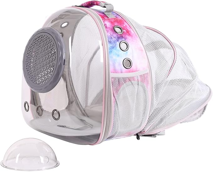 Cat Bubble Backpack Carrier, Galaxy Theme Space Capsule Astronaut Bubble Backpack for Kitten Bunny Airline Approved Travel Hiking Camping Cat Book Bag (Galaxy Pink, Bubble Window)