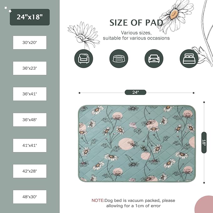 IEUUMLER Washable Pee Pads for Dogs 2 Pack EU007 (Green 24"X18"-2pcs)