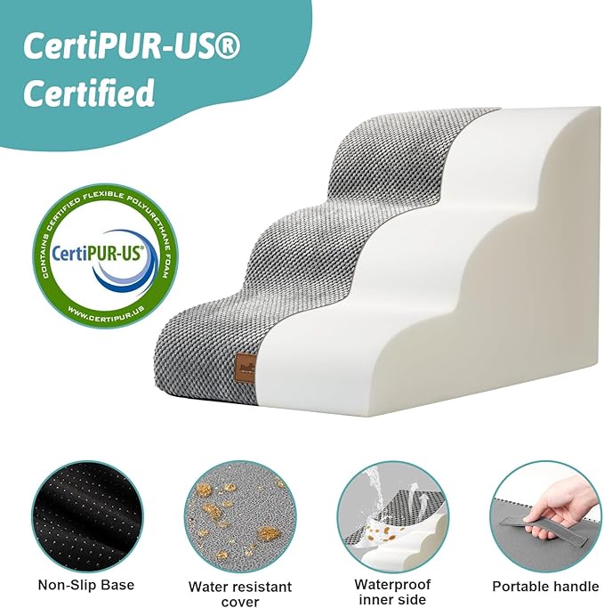 Dog Stairs for Couch or Low Bed 15.7x22.4x15.7in, Grey, 3 Tiers