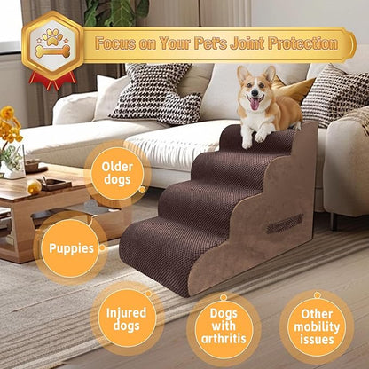 PAWSCART Dog Stairs for Small Dogs 19.6” H 30D Material 4-Step Dog