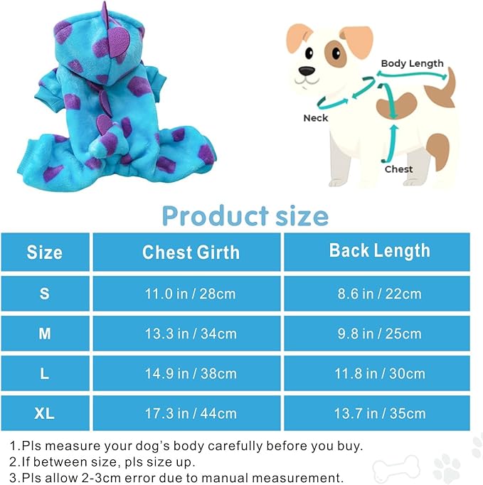 Idepet Halloween Dog Costume Dinosaur Clothes for Small Dogs,Fleece Winter Puppy Hoodies with Leash Ring Pet Cold Weather Coat Funny Outfits Party Apparel for Halloween Christmas (Blue, X-Large)