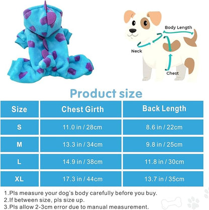 Idepet Halloween Dog Costume Dinosaur Clothes for Small Dogs,Fleece Winter Puppy Hoodies with Leash Ring Pet Cold Weather Coat Funny Outfits Party Apparel for Halloween Christmas (Blue, Medium)