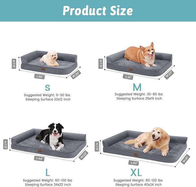 Orthopedic Dog Bed for Small Dogs Bottom,Grey(S,30" L 20" W 7.5" Th)