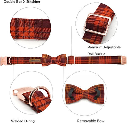 Lionheart glory Dog Collar Fall Dog Collars with Bow Plaid Dog Collar Bow Female Male Pet Collar Dogs Collar Bows Duty Adjustable Dog Bow Collars for Medium Dogs