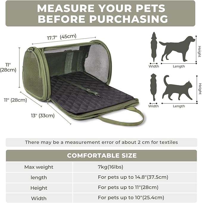 BurgeonNest Side-Expandable Pet Carrier for Small Dogs and Cats, Lightweight Car Travel Cat Puppy Carrier Dog Purse, 17.8x11x11 Inchs Up to 16lbs