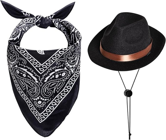 choyaxo Dog Halloween Costumes Pet Cowboy Costume for Dogs Cat Cowboy Hat with Bandana Scarf Set Party Accessories (Black)