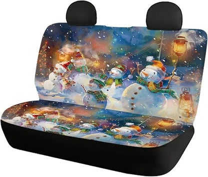 Merry Christmas Cute Snowman Universal Car Seat Covers 4 Pieces