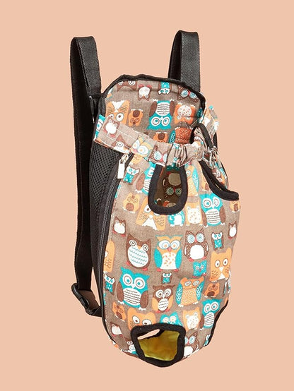 QWINEE Dog Carrier Backpack Cartoon Owl Front Legs Out Cat Dog Carrier Backpack Adjustable Hands Free Puppy Travel Bag for Small Medium Dogs Cats Multicolor L