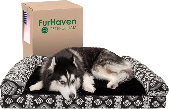 Furhaven Memory Foam Dog Bed for Large Dogs w/ Removable Bolsters & Washable Cover 95 lbs