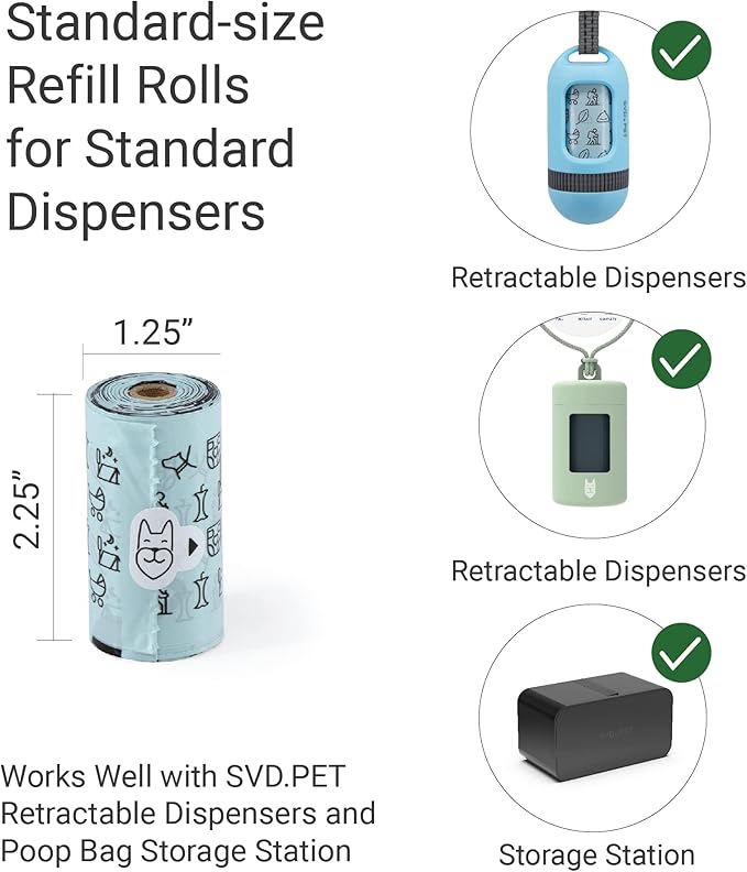 SVD.PET Dog Poop Bags 120 Unscented 100% Leak-Proof (8 Rolls, 120 count)