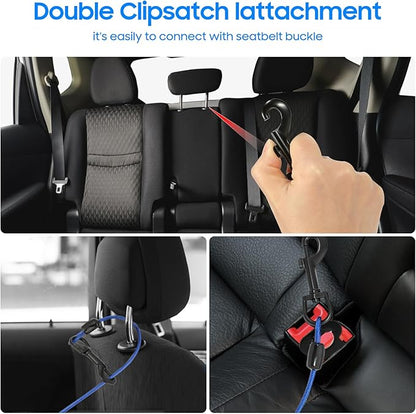 Dog Car Harnesses, Dog Seatbelt of Coated Wire Leash Safety Restraint, No Chew Tether Cable Vehicle Dog Accessories, Double Clips & Latch Attachment (Blue, 24 inch/60 cm)