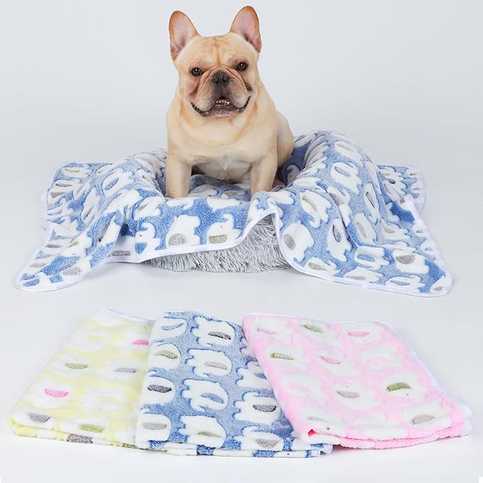 1 Pack 3 Blankets Super Soft Fluffy Premium Cute Elephant Pattern Pet Blanket Flannel Throw for Dog Puppy Cat Blue/Pink/Yellow Medium(30x20 inch)