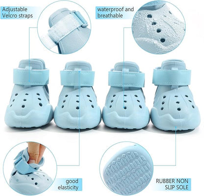 Dog Shoes, Dog Sandals for Hot Pavement Outdoor Dog Boots Non-Slip Waterproof Dog Booties for Summer 4Pcs Dog crocs with Rugged Sole Blue