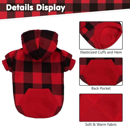KOOLTAIL Plaid Dog Hoodie Pet Clothes Sweater with Hat and Pocket for Small Medium Large Size Dogs