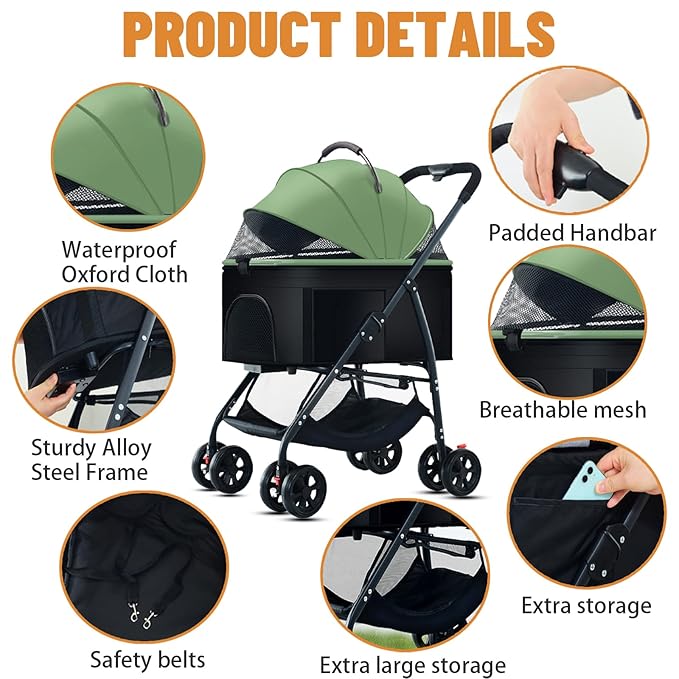 3-in-1 Pet Dog Stroller 55lbs, Dog