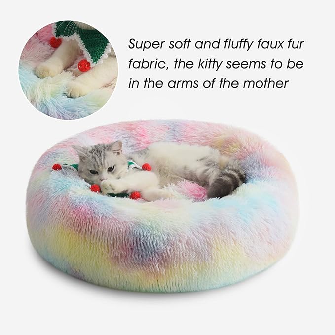 WESTERN HOME WH Calming Dog & Cat Bed, Anti-Anxiety Donut Cuddler Warming Cozy Soft Round Bed, Fluffy Faux Fur Plush Cushion Bed for Small Medium Dogs and Cats (20"/24"/27"/30")