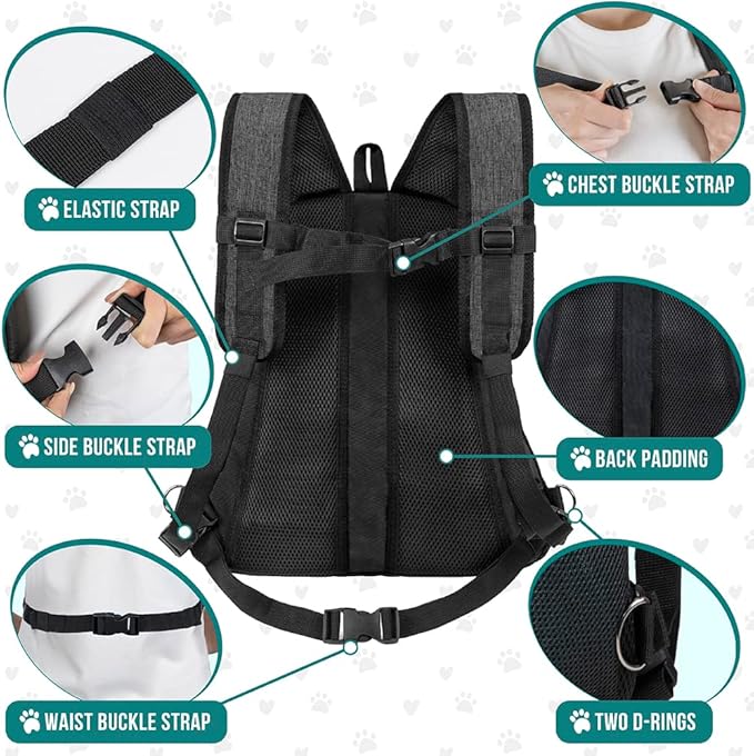 PetAmi Dog Front Carrier Backpack, Adjustable Dog Pet Cat Chest Carrier Backpack, Ventilated Dog Carrier for Hiking Camping Travel, Small Medium Dog Puppy Large Cat Carrying Bag, Max 15 lbs, Dark Gray