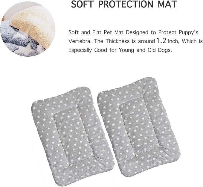 2 Pcs Pet Bed Mats. Ultra Soft Pet (Dog/Cat) Bed with Cute Prints. Reversible Faux Lambswool Kennel Pad for Medium Small Dogs and Cats. Machine Washable Pet Bed.