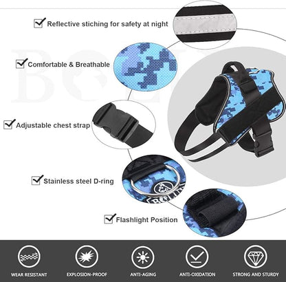 Bolux Dog Harness, No-Pull Reflective Dog Vest, Breathable Adjustable Pet Harness with Handle for Outdoor Walking - No More Pulling, Tugging or Choking (Blue Camo, XS)