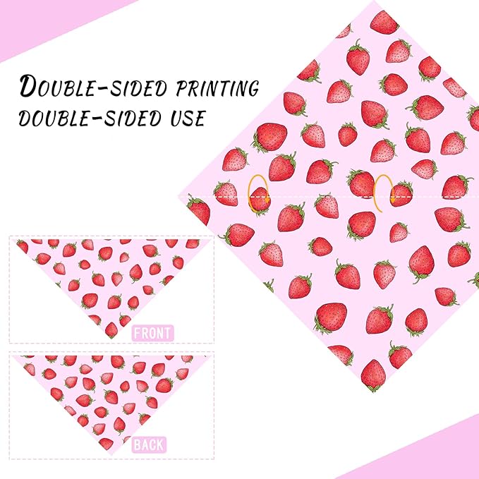 Strawberry Fruit Dog Bandana Washable Pets Scarf Triangle Adjustable Handkerchief
