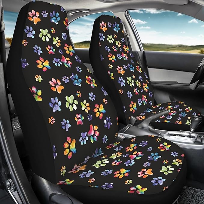 Tie Dye Dog Paws Print Car Seat Covers for Front Seats Only