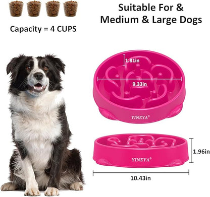 4 Cups Slow Feeder Dog Bowls Large Breed 1Pcs(Rosered)