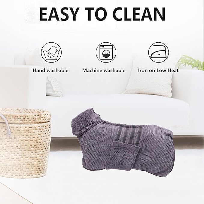 Geyecete Dog Bathrobe Towel Dog Drying Coat-Dry Fast Dog Bag-Pineapple Grid Fast Drying Super Absorbent Pet Dog Cat Bath Robe Towel-Gray-3XL