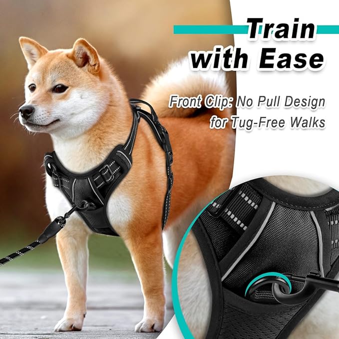 BARKBAY Dog Harness No Pull for Large Dogs - Adjustable, Reflective, Comfortable, No Choke, Heavy-Duty - Perfect for Outdoor Training, Walking, and Hiking - Strong & Durable - L & Black