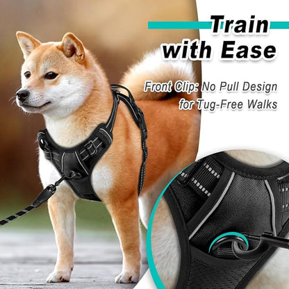 BARKBAY Dog Harness No Pull for Large Dogs - Adjustable, Reflective, Comfortable, No Choke, Heavy-Duty - Perfect for Outdoor Training, Walking, and Hiking - Strong & Durable - L & Black