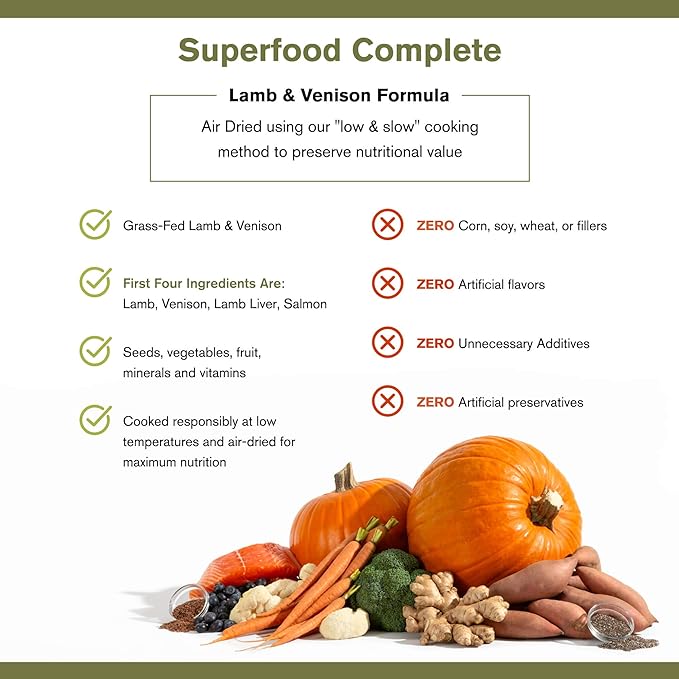 by Katherine Heigl- Superfood Complete, Air-Dried Adult Dog Food - High Protein, Zero Fillers, Superfood Nutrition (24 oz., Lamb & Venison)