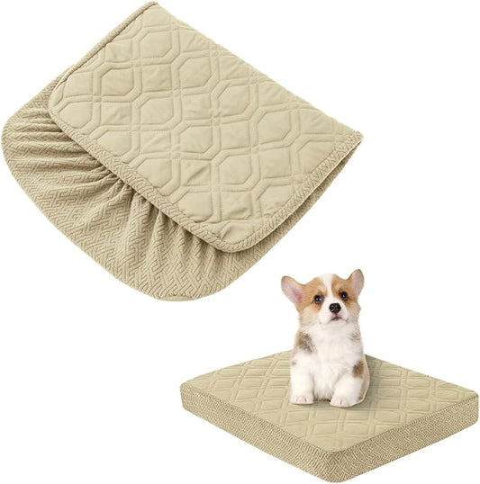 Dog Bed Covers Only - Waterproof Dog Bed Covers Quilted, Replacement Washable Pet Puppy Bed Cover for Dog Cat, Cushion Cover 36Lx27Wx6H Inches Beige