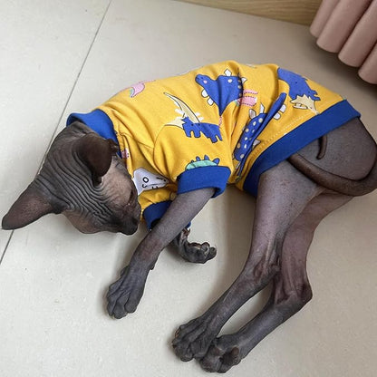 Sphynx Hairless Cat Cute Summer Cotton T-Shirts Pet Clothes (7.7-9.9 lbs))