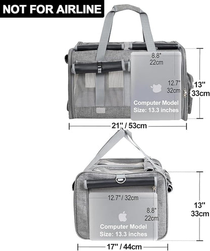 Cat Carrier with Wheels for 2 Cats, Double Compartment Pet Carrier on Wheels for 2 Cats, 21" x 17" x 13" Not for Airline