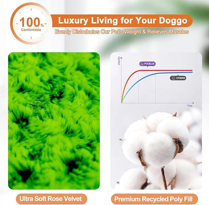 POCBLUE Deluxe Washable Dog Bed for Large Dogs Dog Crate Mat 36 Inch Comfy Fluffy Kennel Pad Anti-Slip for Dogs Up to 70 lbs 36" x 23", Green