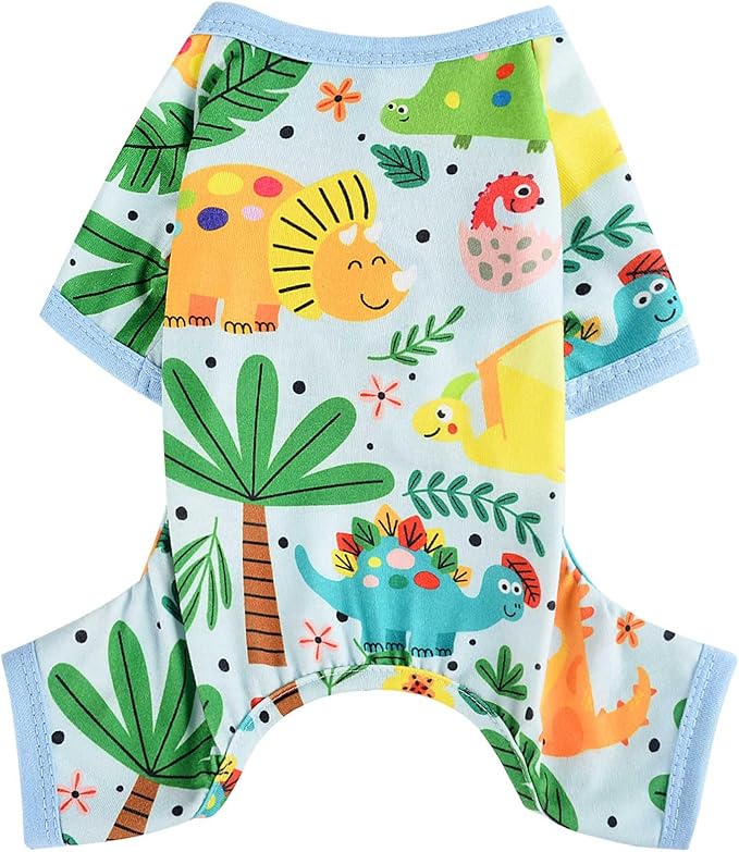 Dog Pajamas Pjs Spring Summer Dog Clothes for Small Dogs Girl Boy Soft Stretchy Puppy Clothes Onesie Cat Pet Jammies Outfit (Blue Dinosaur, XX-Large)