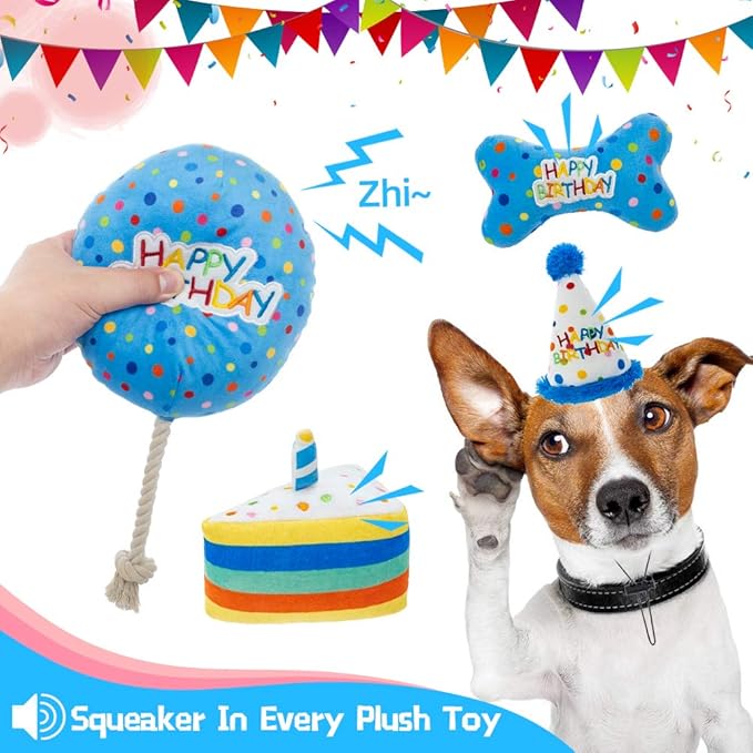 BINGPET Dog Birthday Bandana Set with Cake,Dog Birthday Cake and Balloon,Dog Birthday Party Supplies for Boys and Girls,Puppy Chew Toys Gift for Large and Extra Large Dogs Pets - Blue