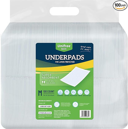 Unifree Disposable Underpad 100 Count, 24x24 Inch)