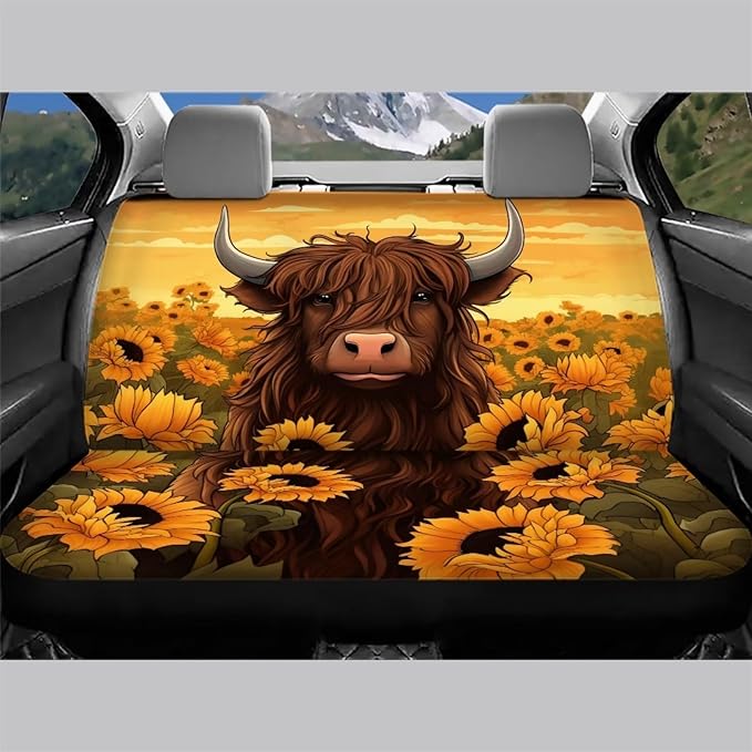 WELLFLYHOM Highland Cow Car Seat Cover for Cars 2 Pack