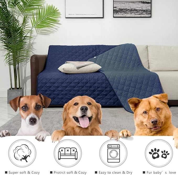 SPXTEX Dog Bed Covers Dog Pet Pads Puppy 1 Piece 82"x102" Navy+Stoneblue